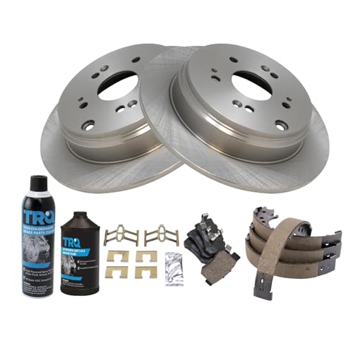 Image of TRQ Rear Brake Pad & Rotor Kit, with Chemical Kit Parking Brake Shoe Set Ceramic Compatible with 2010-2018 Acura RDX 2007-2016 Honda CR-V