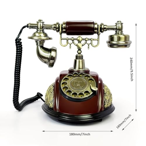 Image of Dratal Imitation Copper Vintage Style Rotary Retro Old Fashioned Rotary Dial Home and Office Telephone Functional Antique Style Telephone-Bronze (DR-02)