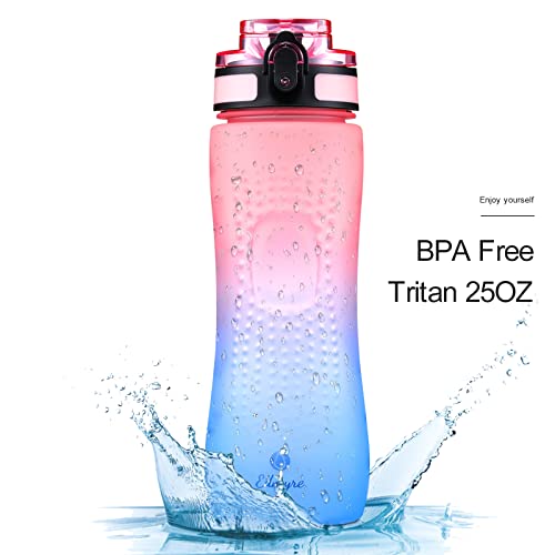 Image of 25oz Sports Water Bottle, Leak-Proof Design, Push-to-Auto Lid, Suitable for Gym, Sports, Outdoor, School, Kids, BPA Free, Scale Mark Reminder to Replenish Hydration, Gradient Color,Pink /blue