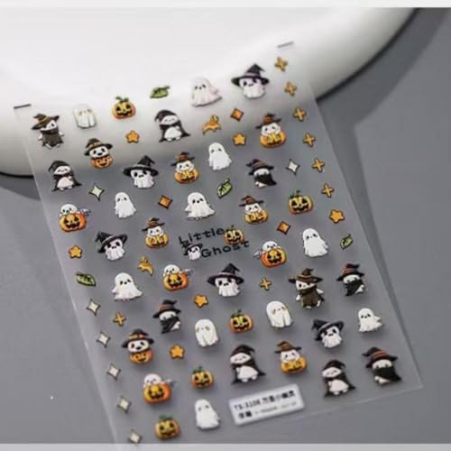 Image of Halloween Nail Art Stickers 5D Embossed Self Adhesive Nails Decals Cute Ghost Nail Sticker with Design for Women Girls Halloween Supplies Manicure Decorations Accessories