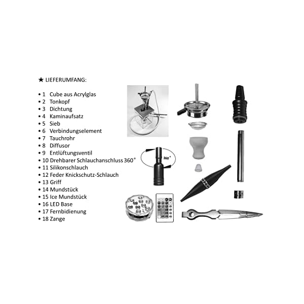 MTi products® | Shisha | Shisha Set | Wasserpfeife | Hookah 40cm | aus Acryl | Mit Ice Mundstück | (Schwarz) – Bild 7