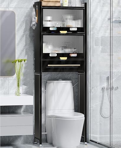 Estante de almacenamiento para inodoro de 2/3 niveles que ahorra espacio, sólido para lavandería y baño, elegante acabado negro (50 x 25 x 175 cm)