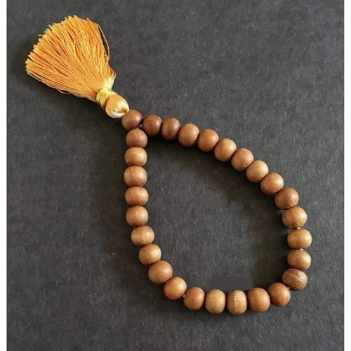 Image of Natural White Sandalwood Bracelet (Safed Chandan) - 27+1 Beads 10mm, Prayer Mala for Meditation & Spiritual Use