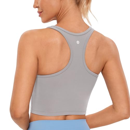 Image of CRZ YOGA Butterluxe Racerback Crop Tank Tops | Light Support, Removable Pads, Yoga, Extremely Soft, Scoop Neck, Longline Sports Bras for Women