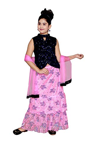 Image of ZOOBA Girl's Banarasi Silk With Jaal Readymade Lehenga Choli And Dupatta Set