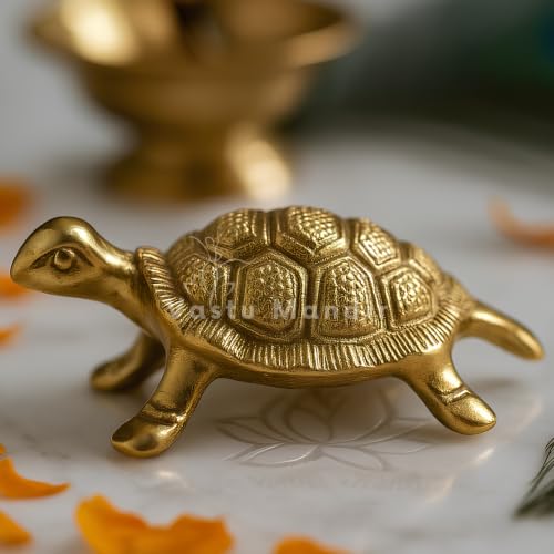 Image of Brass Turtle Figurine, Decorative Golden Metal Sculpture, Traditional Home Decor, 4 Inch Handcrafted Art Piece