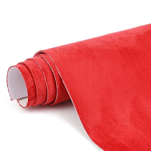 Image of Premium Red Suede Fabric Wrap - 40x60 inch Suede Wrap for Car Interior - Self-Adhesive Microfiber and Synthetic Leather, Stretchable Interior Film for Car and Home Decor