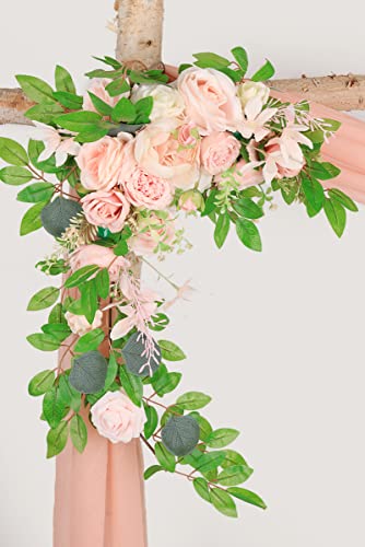 Florra Talk Arch Artificial Flowers With Drapes (Pack Of 3) 2Pcs Flower Swag With 1Pc Arch Drapery For Wedding Anniversary Outdoor Ceremony Floral Decoration (Blush & Cream) #TOP1