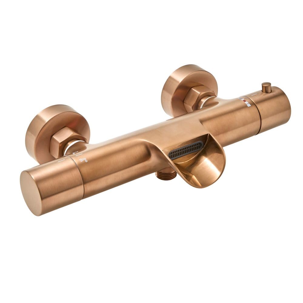 Milano Arlo Round Thermostatic Bar Mixer Shower Valve Bath Spout - Brushed Copper
