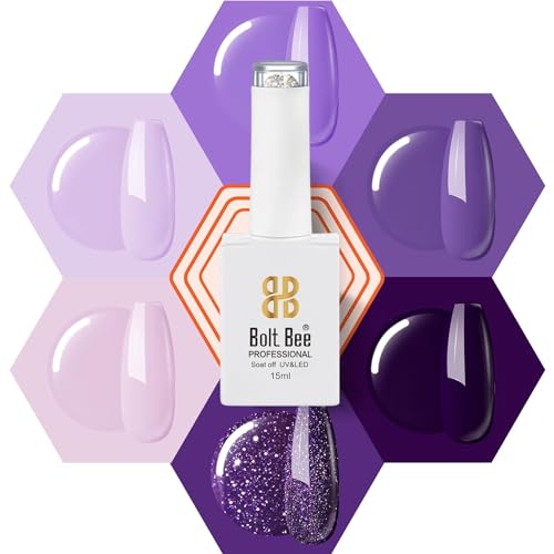 Image of DUDUSTRONG Bolt Bee Gel Glossy Finish Nail Polish Kit Gel Nail Polish Set - Purple 6 Colors Gel Polish Set Purple Glitter Nail Polish Soak Off 2023 For Women (A1 Lavender(17+16+57+77+14+13)), 90 Ml