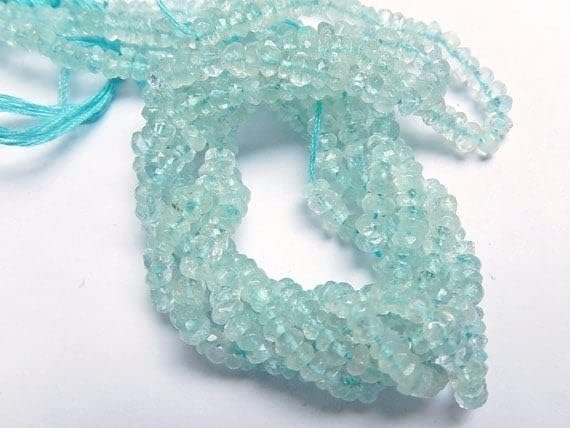 Aigue-marine perles rondelles facettées 3.5mm pour création bijoux cordon 33cm