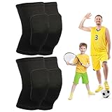 2 Pairs Kids Volleyball Knee Pads for Girls Boys, Soft Elastic Soccer Knee Sleeve for Dancing Skating Cycling Climbing Wrestling, Lightweight Safety Basketball Knee Pad for Dancers, Black S (7-12)