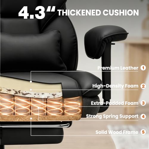 Image of Office Desk Chair, Big and Tall Gaming Chair with Foot Rest, Ergonomic High Back Computer Chair with Soft Adjustable Armrests, Lumbar Support Pillow, Executive Leather Chair (PU, Black)