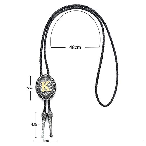 KDG bolo tie for man Golden Initial A to Z oval shape Antique silver blackground