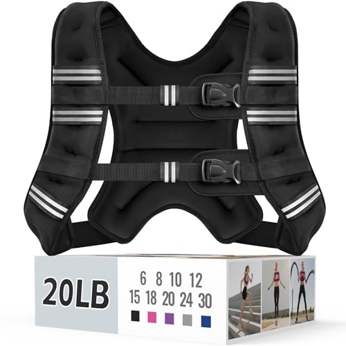 Image of Zeerun Weighted Vest, 6lb /8lb /10lb /12lb /15lb /18lb /20lb /24lb /30lb for Men Women, Reflective Stripe Adjustable Buckle, Comfortable Durable Rucking Vest for Walking Running Strength Training