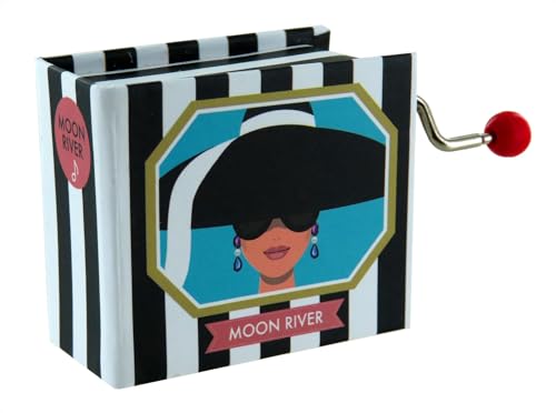 Lutèce Créations Caja de música/Caja Musical de manivela de cartón Decorado en Forma de Libro con Mecanismo Musical de 18 Notas - Moon River (Henry Mancini)