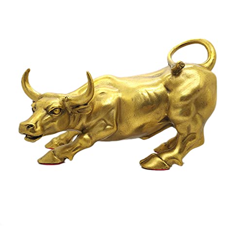 WEALTHCOMING Brass Bull Figurine,Wall Street Bull Art Decor,Bull/Cow/Ox Figure Statues and Sculptures Home Decor (X-Large)