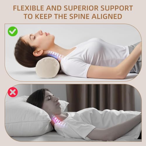 Image of Buckwheat Pillow - Adjustable Buckwheat Neck Pillow(17x4) to Provide Firm Support, Neck Roll Pillows for Side and Back Sleepers, Cylinder Bolster Pillows with Organic Pillowcase