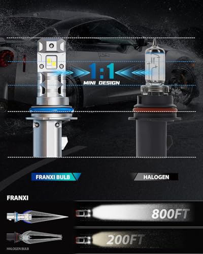 Image of FRANXI 9007 /HB5 Bulbs 60W Super Bright Fog Light, Hi /Low Beam, 2pcs | 1:1 Mini Size, 16000LM, 6000K Cool White Plug and Play, IP67 Waterproof Accessory Light., Pack of 2