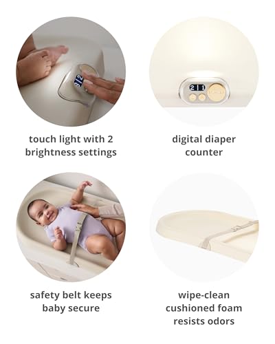 Image of Skip Hop Baby Changing Pad Nursery Style Light-Up & Diaper Change Tracker Wipeable and Contoured with Cushioned Foam Fits Standard Changing Tables Oat
