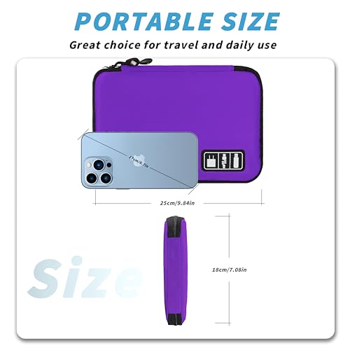 Image of Electronics Organizer,Travel Cord Organizer Pouch,Cable Organizer Bags | Travel Electronic Accessories Storage Case for Cables, Cords, Charger, Phone (Purple)