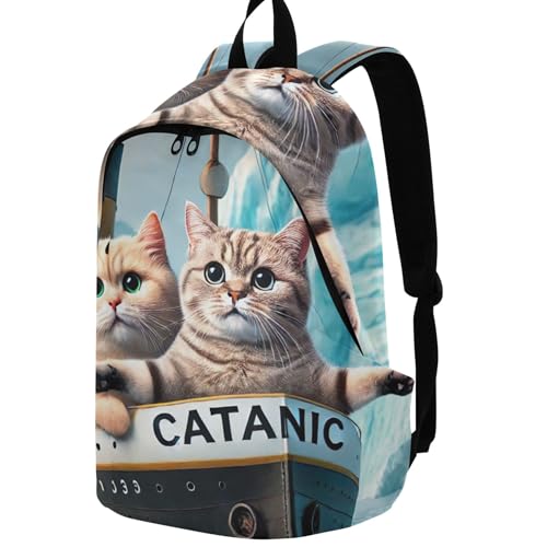 Cute Cats Titanic Kitten Lightweight Casual Backpack for Men Women Cool Bookbag for Teen Girls2
