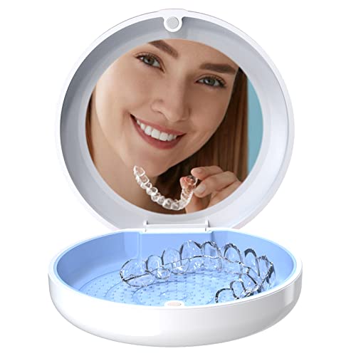 BVN Retainer Case With Mirror - Denture, Orthodontic, Braces, Mouth Guard, Teeth Aligner, Night Guard Container Storage Holder - White