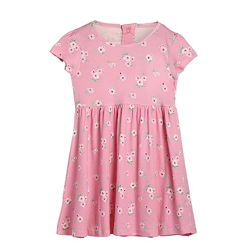 Image of miniklub Girls Round Neck Short Sleeve Knitted Cotton Dress (Pink Color)