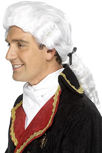 Smiffy's Perruque courtisan, blanche, avec ruban noir et bouclettes