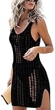 Sulozom Women Swimsuits Cover Ups Crochet Bathing Suit Tassel Bikini Coverup Beach Swimwear Black S