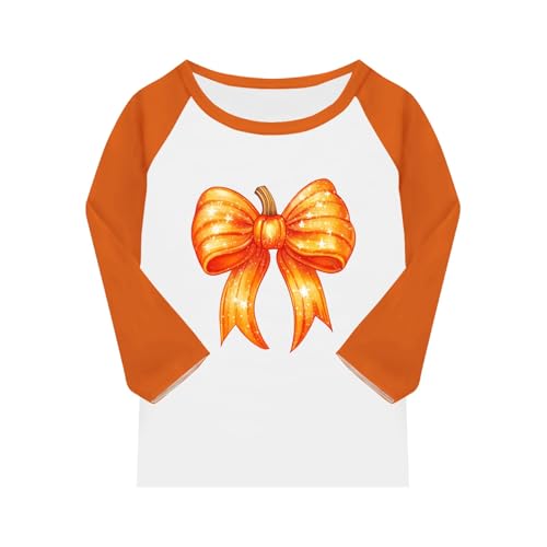 Girls Halloween Pumpkin Raglan T-Shirt Cute 3/4 Sleeve Kids Fall Top Soft Casual Tee for Fall Party2