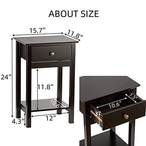 Zenoddly Night Stand Small Side Table With Drawer & 1 Shelf, 2 Tier Brown End Table With Storage, Wood Side Tables Living Room Table Bedside Table #TOP2