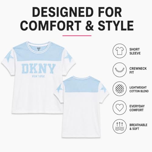 Image of DKNY Girls Tshirt Cotton Blend Short Sleeve Crewneck Graphic Fashion Tee