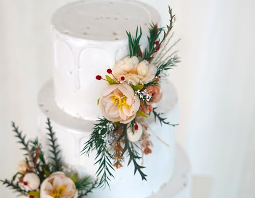 Set de dos toppers para pastel de boda con flores artificiales miniatura 2