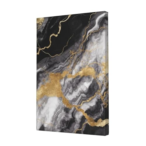 Toile murale feuille d'or marbre noir blanc tableau déco chambre salon 30x45