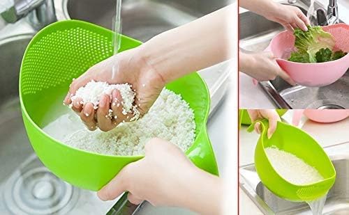 Generic Multi-Purpose Plastic Rice Bowl with Handle - Modern Round Washing & Serving Bowl, Medium Size, Dishwasher Safe 1