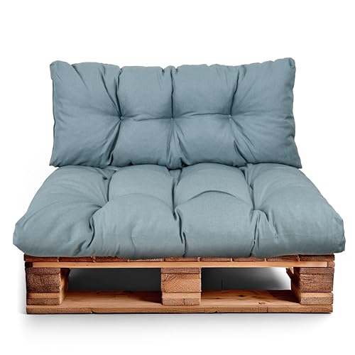 Best Wool Set di Cuscini per Pallet – Cuscino D’assise per Pallet Europei – Imbottitura con Schiuma Granulare Poulirette – Include Cuscino D’assise 120x80cm + Schienale 120x40cm