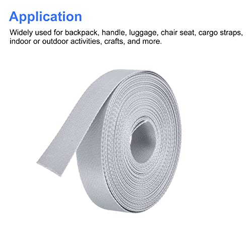 Image of MECCANIXITY Flat Nylon Webbing Strap 1 Inch 15 Yards Silver Tone for Backpack, Cargo Strap, Luggage-rack