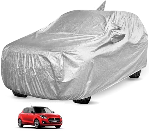 Image of Auto Hub Car Cover Compatible with Swift (Model -2024-Till Date) with Mirror & Antenna Pocket, Swift Car Cover Waterproof, Metallic Silver