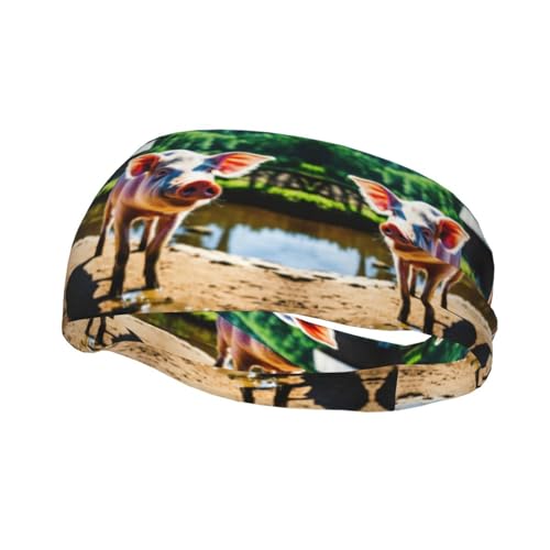 Muñequera Deportiva Unisex con Estampado de Cerdo para Correr, Yoga, Fitness, Baloncesto, fútbol y Ciclismo, Color Negro, MC700