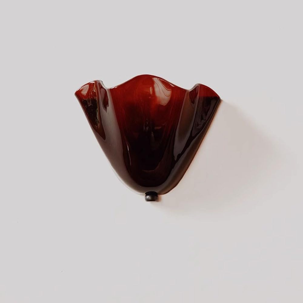Vintage Shell Wall Sconce – Mid-Century Coastal Amber Glass Shade – Antique-Style Shell-Shaped Wall Lamp for Living Room, Bedroom & Hallway