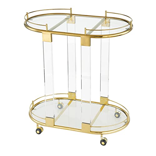 Likenow Acrylic Bar Carts On Wheels,Home Bar & Serving Cart,Mobile Wine And Beverage Cart With 2-Tiered Storage For Living Room, Kitchen,Dining Room,Indoor,Hotel,Clear,Gold,Oval Shape #TOP1