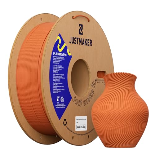 JUSTMAKER Matte PLA+ 3D Printer Filament, Upgrade Cardboard Spool, Dimensional Accuracy +/-0.03mm, 1.75mm, 1kg, Orange R