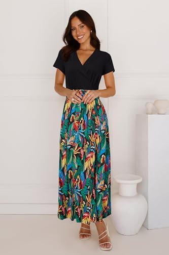 Image of Newshows Women's 2026 Lightweight Summer Wedding Guest Beach Vacation Casual V Neck Split Flowy Maxi Dress