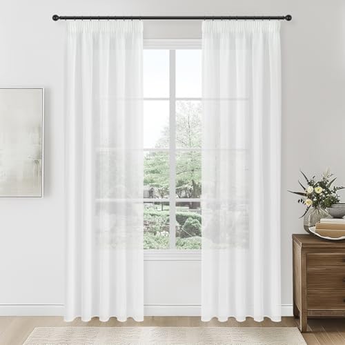 Topfinel Cortinas Salon 240 Largo 2 Piezas Cortina para riel de Ganchos visillos Blanco 140x240cm Cortina semitranslucidad para dormitorios Ventanas Grandes y terreza de la habitacion