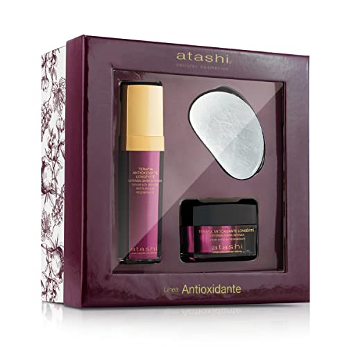 Atashi | Cofre de Belleza Ritual Antioxidante Regenerativo | Sérum Restaurador Regenerante + Crema Antiedad Regenerante + Piedra de Jade | Vitaminas C, E y CoQ10 | 50 ml + 50 ml