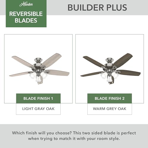 Image of Hunter Builder Plus, Indoor, Ceiling Fan, 5 Blades, 52 inch, Brushed Nickel