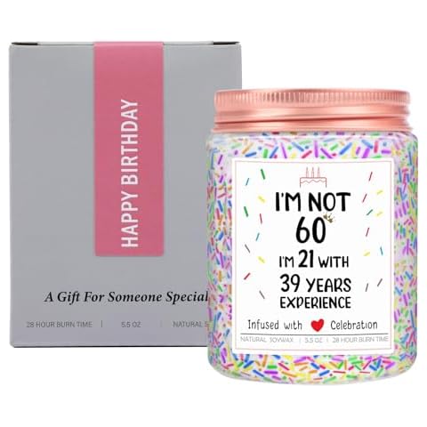 Happy Birthday Candle Gift for Women, Funny 60th Birthday Gifts Ideas for Friends, Unique Bday Presents for Mom, Wife, Grandma, Sister, Bestie, Vanilla Scented, 5.5 Oz Cover