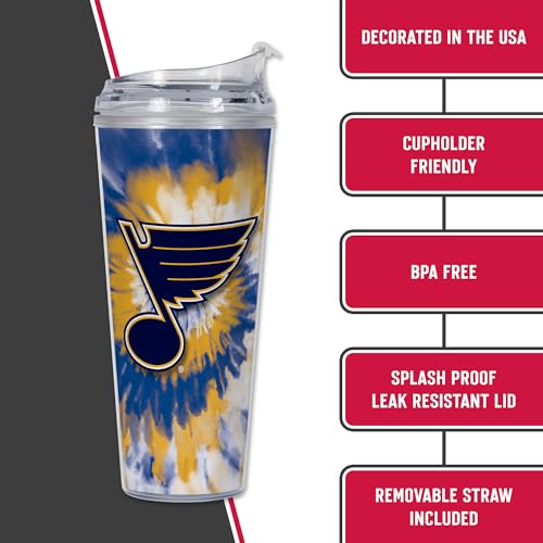 Image of Rico Industries NHL Hockey Team Color Tie Dye 24oz Metallic Acrylic Tumbler with Hinged Lid, Officially Licensed Double Wall Tumbler with Straw