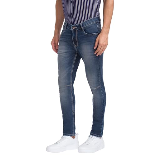 Image of Parx Men's Cotton Blend Dobby Pattern Skinny Cropped Fit Flat Front Jeans